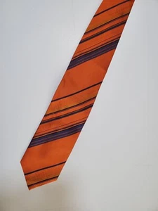 Corbata de lujo para hombre Daniel de Fasson naranja cobre púrpura rayas seda tejida - Imagen 1 de 11