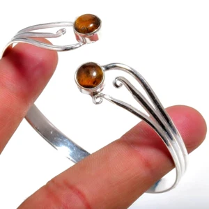 Tiger's Eye Gemstone 925 Sterling Silver Jewelry Handmade Bangle Size 7-8" - Picture 1 of 1
