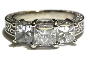 Anillo de 3 piedras diamante princesa 2,28 quilates oro blanco 14k 5,4 g aniversario tallado a mano - Imagen 1 de 9