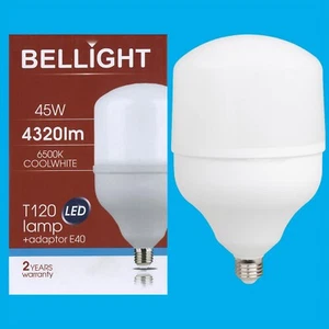 1x 45W (=250W) T120 LED Light Bulb 6500K Edison Screw ES E27 & GES E40 Adaptor - Picture 1 of 1