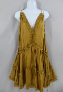 Vestido Zimmermann 0 Seda Mini Estelle Volantes Profundo Cuello en V Transparente Oliva Nuevo con Etiquetas - Imagen 1 de 11