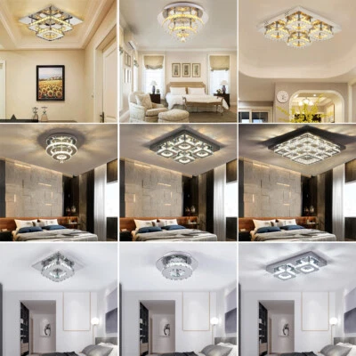 HOMEGARDENHARMONY All Sizes LED Ceiling Light Living Kitchen Chandelier Crystal Lamp Square/Circle