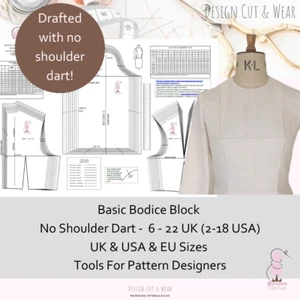 BLOCCO CORPETTO BASE - SENZA DARDO SPALLA - DIMENSIONI UK, USA & UE - TUTTE LE TAGLIE - SLOPER- - Foto 1 di 13