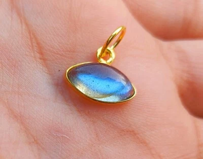 Natural Labradorite Pendant-IN Solid 18K Yellow Gold Charm for Necklace - Image 1 of 4