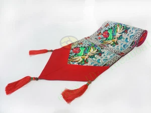 13.7x80" Chinese Hmong Auspicious Goldfish Blossom Embroidery pattern Table Runn - Picture 1 of 9