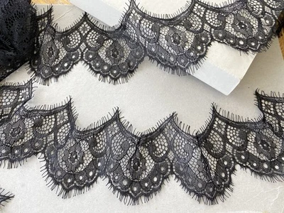 2 Pieces Black Eyelash French  Lace Trim for Sewing/Crafts/Lingerie/2.75" Wide - Image 1 of 4