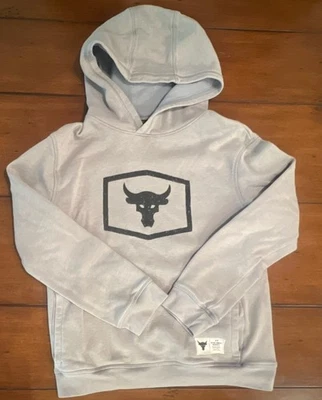 Under Armour Project Rock Youth Large Gray Hoodie Bull Logo Pullover B.S.R. - Image 1 of 4
