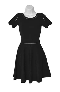 B2 Auth SANDRO PARIS Black Knit Scalloped & Eyelet Accent Mini Dress Size 1 - Picture 1 of 10