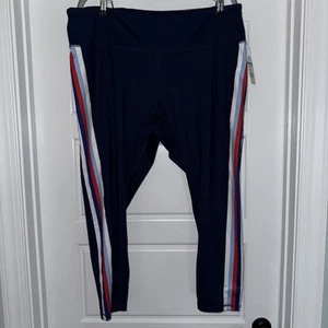 Crown & Ivy Navy Leggings With Red White Blue Navy Stripe Down Legs Six 3X - Picture 1 of 7