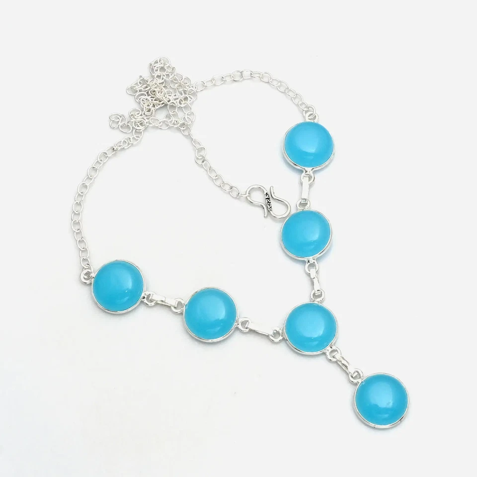 Collar étnico hecho a mano de piedras preciosas de calcedonia azul joyería 16 gms AN 14983 Foto 1 de 1