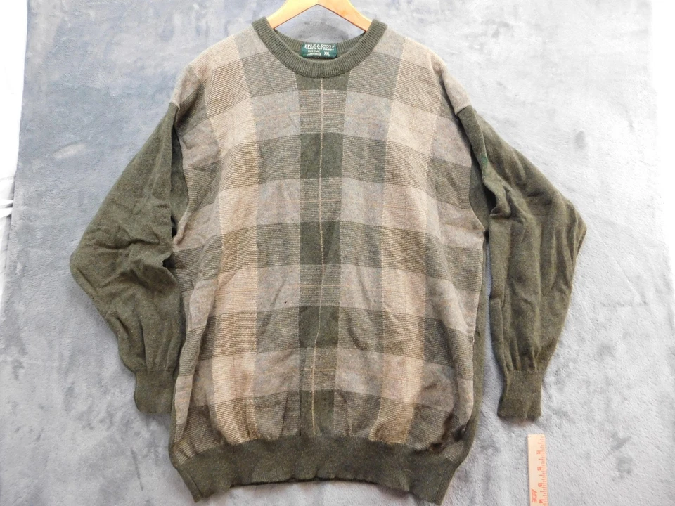 Lyle & Scott свитер мужской 2XL зеленый серый клетку ягненка шерсти Crewneck Новая Зеландия - Изображение 1 из 4