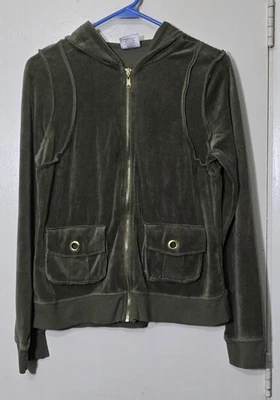 Chaqueta con Capucha Y2K Miken Terciopelo Cremallera Verde Talla Grande Foto 1 de 4