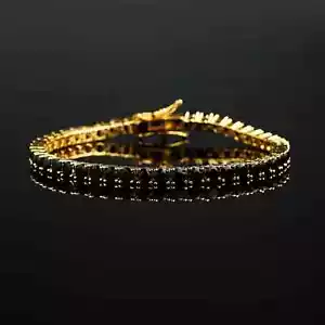 7Ct Round Simulated Black Diamond 14k Yellow Gold Plated Women's Tennis Bracelet - Picture 1 of 4