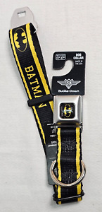 Dog Collar Seatbelt Buckle Batman Logo Stripe Yellow Black 11-17 in Neck- USA