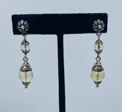 Konstantino Sterling Silver & 18k Gold Yellow Green Gemstone Dangle Earrings - Image 1 of 4