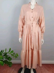 Vestido midi blanco Sandstorm The Label talla XS manga larga cuello en V cinturón botones NUEVO - Imagen 1 de 13