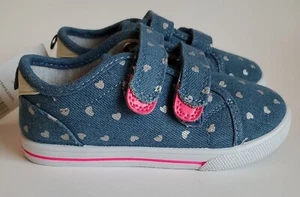 Carters Girls Shoes Size 12 Blue Denim Silver Heart Toddler Sneakers Nikki2 - Picture 1 of 7