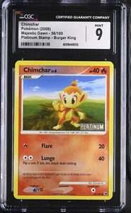 CGC 9 Chimchar 56/100 Reverse Platinum Stamp Pokemon 2008 Burger King Mint - Picture 1 of 2