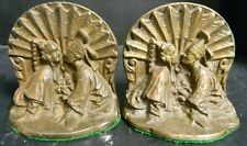 Vintage Brass Finish Oriental Kissing Couple Cast Iron Bookends Very Good Cond