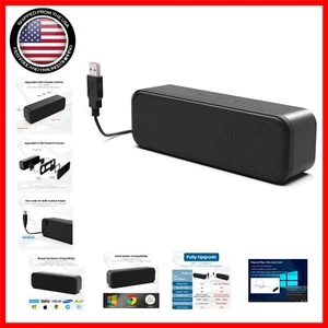 Loud USB Soundbar with Stereo Audio for Desktop & Laptop Use - Black Finish - Picture 1 of 10