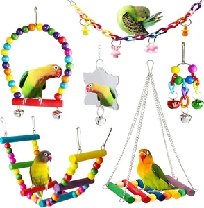 Bird Parakeet Cockatiel Toys, Birds Cage Accessories Swing Climbing Ladders - Picture 1 of 12