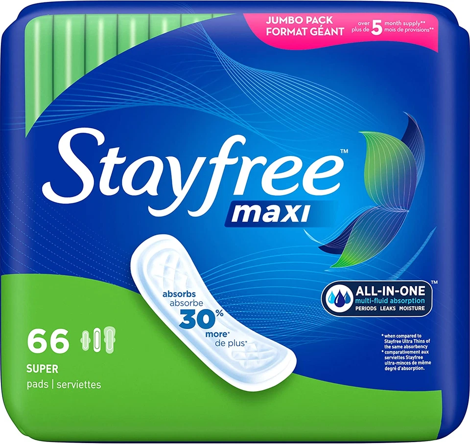 Stayfree Maxi Pads for Women Super - 66 Count