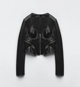 Zara FAUX LEATHER CORSET STYLE JACKET SZs/26 - Picture 1 of 7