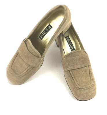 Винтажные туфли Escada 5.5B желтовато-коричневые замшевые мокасины без шнуровки на низком каблуке классические карьерные - Изображение 1 из 4