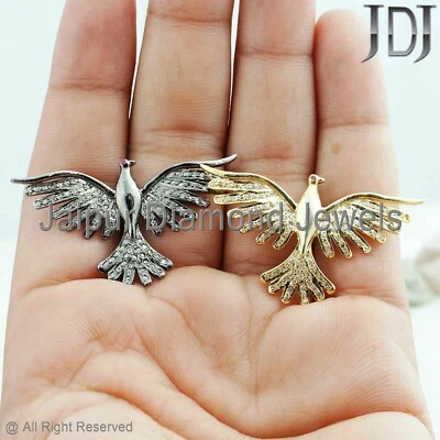 Natural Diamond Pave Eagle Pendant 925 Sterling Silver Animal Handmade Jewelry Foto 1 de 4