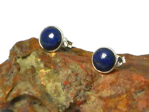 Blue Lapis Lazuli Sterling Silver 925 Gemstone Round Stud Earrings - 8 mm - Picture 1 of 4