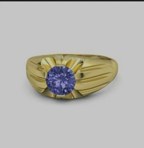 14K Solid Yellow Gold Natural Tanzanite Men Ring, Mens Jewelry, Hand Made ring - Picture 1 of 4