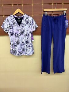 NEW Grape Print Scrubs Set With Healing Hands Small Top & HeartSoul Small Pants