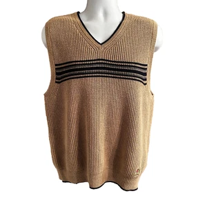 Vintage Tommy Hilfiger Mens Sweater Vest V Neck Khaki Tan L Large Y2K - Picture 1 of 7