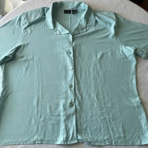 Camicetta Laura Scott donna 24W 100% seta maniche corte con bottoni blu acqua - Foto 1 di 11