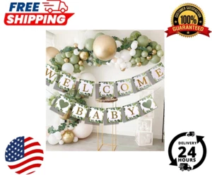 luckylibra Welcome Baby Banner Babyparty Deko Salbeigrün Neu - Bild 1 von 5