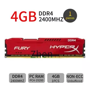 4G 4GB PC4-19200 DDR4 2400MHz CL15 1.2V Red Desktop Memory RAM For HyperX FURY - Picture 1 of 7