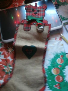 Burlap Plaid Country Christmas Holiday Dog Puppy Stocking Dish Bones Ornament - Picture 1 of 6