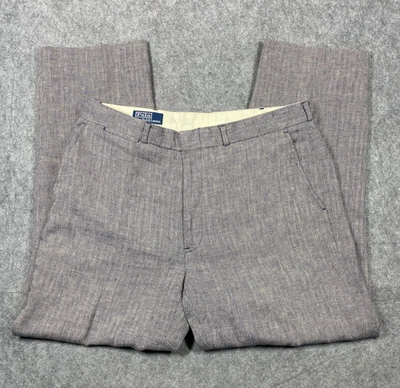 Pantalones Polo Ralph Lauren de Colección para Hombres 36x32 Gris Mezcla de Lino Espiga Pantalones Foto 1 de 4