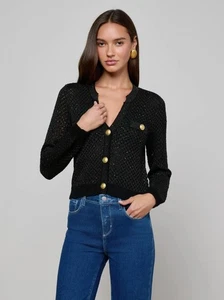 NUEVO L'AGENCE Cárdigan Lentejuelas Blanco Negro Gunmetal/Dorado L/XL - Imagen 1 de 3