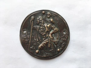 C1920s-30s VINTAGE ST CHRISTOPHER BRASS CAR DASHBOARD PLAQUE - Picture 1 of 2
