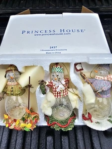 Vntg Princess House 3 Snowpeople Ornaments w/ Box #2437 Snowman Christmas 🎄 - Picture 1 of 18