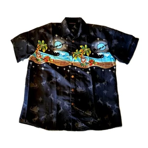 Camisa Hawaiana Lowes Para Hombre L Negra Navidad Papá Noel y Playa Tropical Estampado Regalo - Imagen 1 de 12