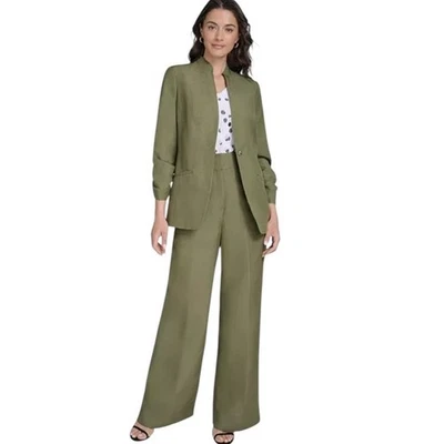 Calvin Klein 女式全新 12 码橄榄绿色亚麻混纺衬里 3/4 袖西装外套 — 第 1/4 张图片