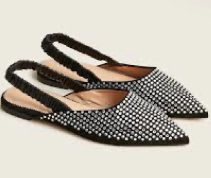 Mulas de estrás de cristal J.CREW con cabestrillo elástico NEGRO 7,5 usadas 1x Foto 1 de 3