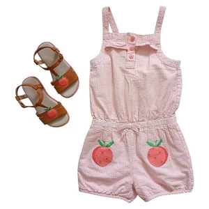 Gymboree Girls 4T Romper - Peach Embroidered Seersucker Size 4 - Picture 1 of 8