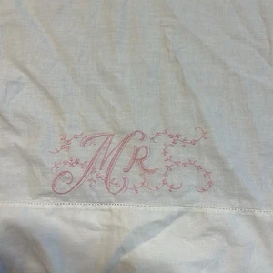 Vintage Pillowcase Standard Embroidered MR Pink Cotton Retro Granny Core - Picture 1 of 5