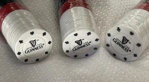 New GUINNESS Poker Chips 3 Packs Sealed Roll White Black Red Blue - Picture 1 of 5