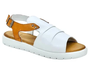 Modella leather buckle fastening strappy sandals Style Indy Colour White/Tan New - Picture 1 of 2