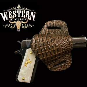 Colt 1911 Synthetic Crocodile Skin Belt Holster Gun Pouch Made In Mexico - Picture 1 of 4
