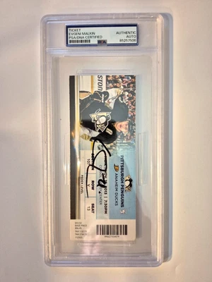 Talón de boleto firmado por EVGENI MALKIN AUTOGRAFIADO 2013 PINGÜINOS SIDNEY CROSBY CERTIFICADO DE AUTENTICIDAD PSA Foto 1 de 4